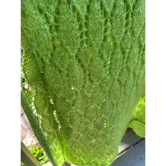 Mohair Wool Crochet Blanket lime green Hand Made Diamond Knit Throw 44x90” shawl - Picture 10 of 16